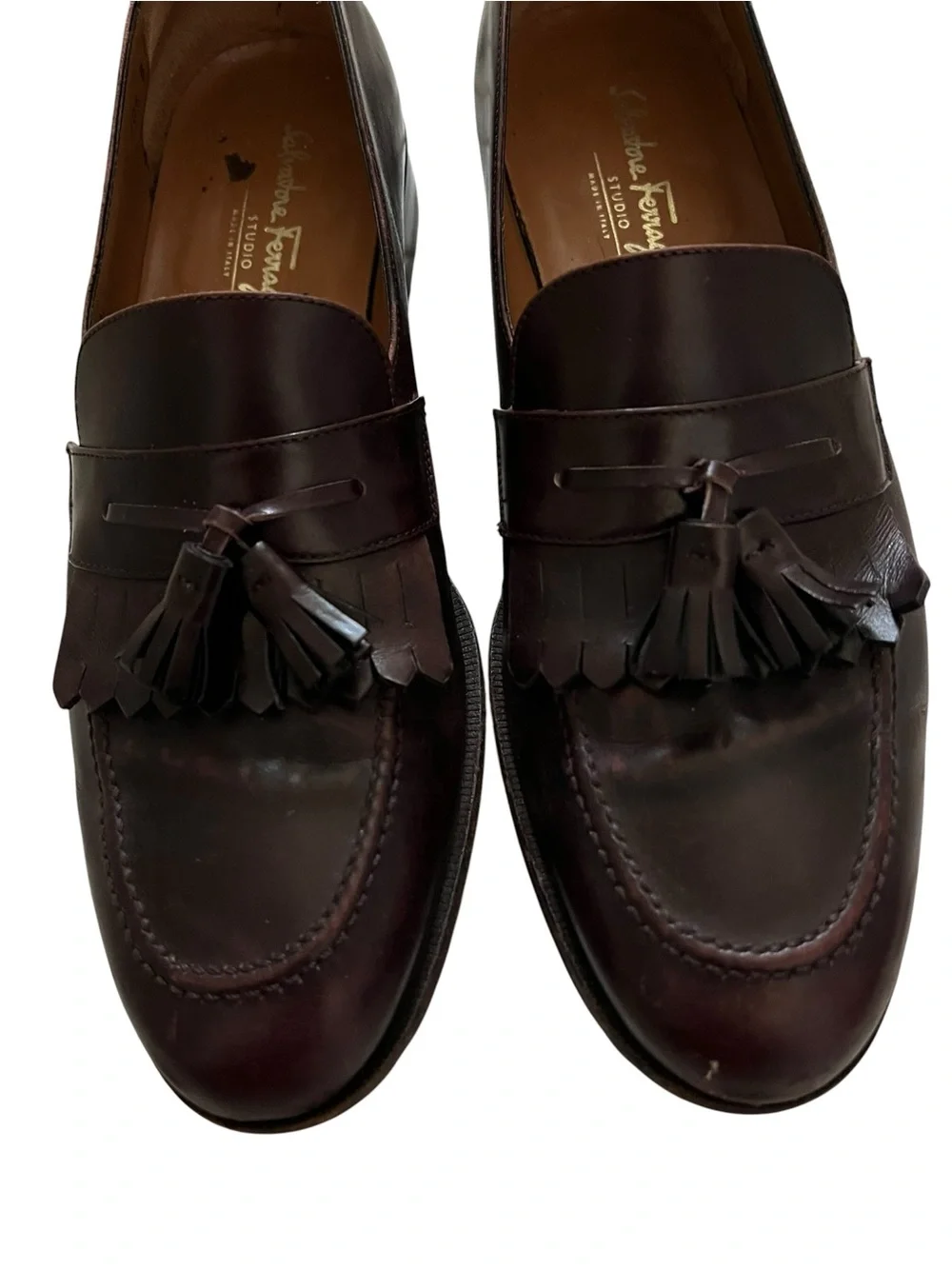 Salvatore Ferragamo Tassel Slip On Loafers Brown Leather Mens Dress Shoes 10.5 B